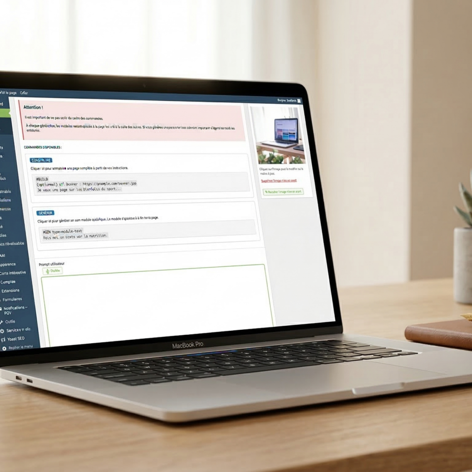 Interface de l'assistant IA Place du Village sur ordinateur pour la rédaction de contenus municipaux