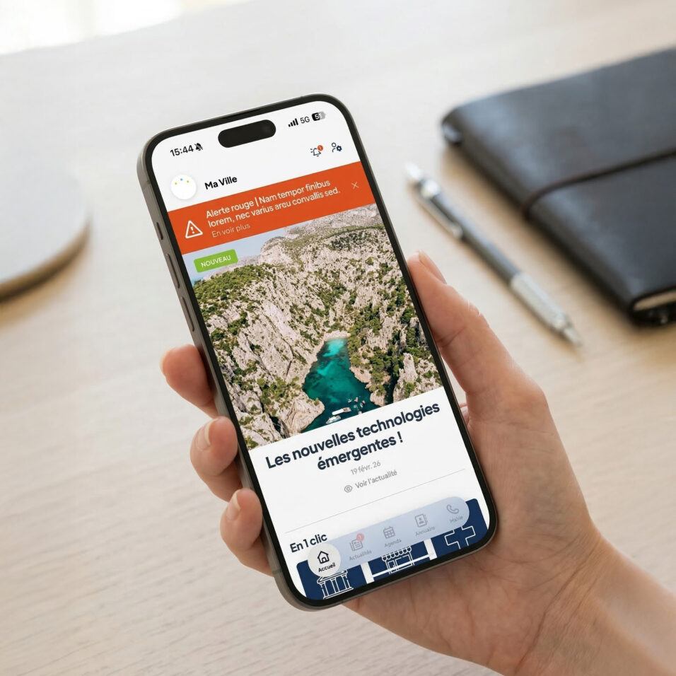 Application mobile Place du Village sur iPhone — communication officielle de votre commune, notifications push, actualités et services en un clic